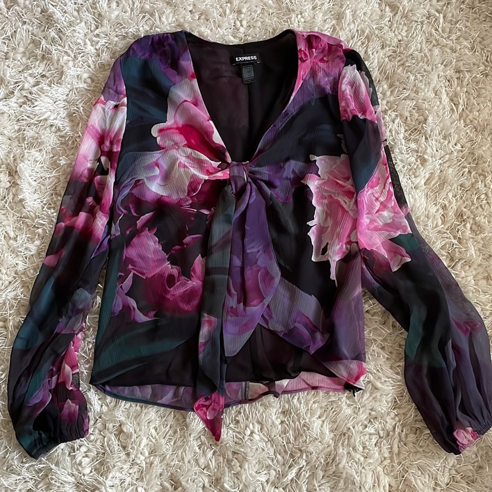 Express Floral bow tie top